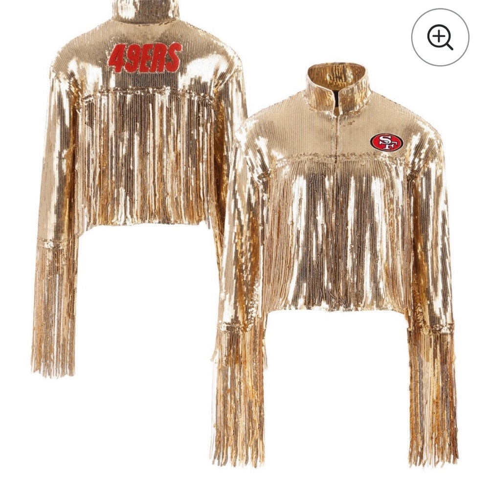NWT NFL 49ners Gold Fringe Varsity Jacket